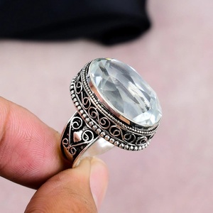 Faceted White Topaz Gemstone <b>Ring</b> 925 Silver <b>Crystal</b> <b>Ring</b> Dainty Minimalist <b>Ring</b> Handmade Vintage Style Elegant Jewelry - Product Image 1