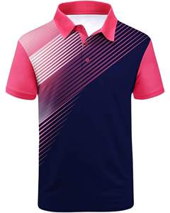 Polo personnalisé pour homme, rose et bleu marine, imprimé rayé, manches courtes, t-shirt de golf respirant en polyester, vêtements décontractés, fabrication OEM sur mesure - Product Image 2