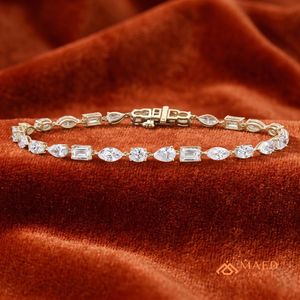 Pulsera de tenis estilo hip-hop de plata de ley 925 chapada en oro con moissanita de corte mixto marquesa para mujer, regalo de aniversario - Product Image 3