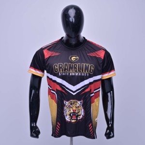 เสื้อบาสเก็ตบอลแบบซับลิเมชั่นสำหรับทุกเพศ คอเบสบอล แขนสั้น ระบายเหงื่อได้ดี ทรงแอธเลติก 100% - Product Image 1