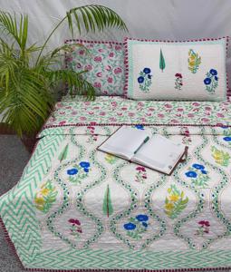 Indian Boho Floral Block Print 100% Cotton Comforter <b>Set</b> Multicolour <b>Hand</b> Block Printed Light Soft Wrinkle Free All Season Home - Product Image 4