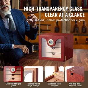 Humidor de Cigarros de Madera de Cedro Español Hecho a Mano, Caja de Almacenamiento de Escritorio con Vidrio para 50-100 Cigarros, Accesorio Digital - Product Image 5