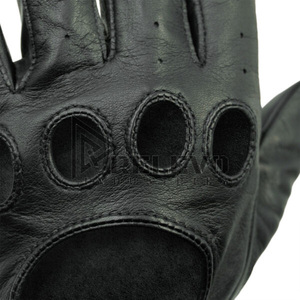Gants en cuir noir respirants, personnalisables, perforés avec design sur mesure, unisexes, toutes saisons, adultes, logo personnalisé avant/arrière - Product Image 5