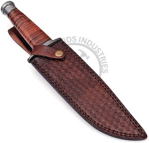 New Edition Custom Handmade 13" Damascus Steel Bowie Knife Collectible Fixed Blade Knife w/Leather Handle Outdoor <b>Hunting</b> Knife - Product Image 6