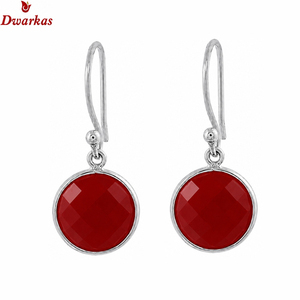 Boucles d'oreilles artisanales en argent sterling 925 avec pierre précieuse onyx rouge, pendantes, pour mariage ou fête - Product Image 2
