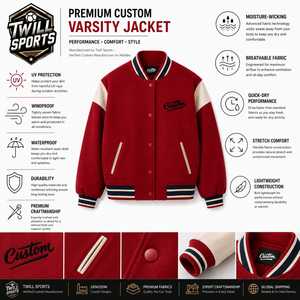 Veste universitaire rouge pour homme, style Letterman, broderie personnalisée, mélange laine/polyester, coupe classique, coupe-vent et respirante pour l'hiver - Product Image 3