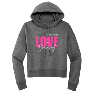 Sweat à capuche court en molleton gris chiné foncé, mélange de coton, manches longues, décontracté, tendance, pour femme - Product Image 1