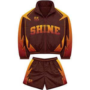 ชุดเซ็ตเสื้อแจ็คเก็ตกันลมสีแดงผ้าโพลีเอสเตอร์ทอ 220 GSM พร้อมแถบตัดสี  โลโก้แบบซับลิเมชั่นสั่งทำได้ ไซส์พลัส - Product Image 5