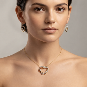 DEF VS 14K Gold Lab Diamond 0.40ct Double Interlocking Heart Necklace Pave Set Heart Necklace Romantic <b>Gift</b> Couple <b>Love</b> Necklace - Product Image 3