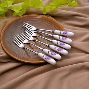 Timeless Serene Mini Metal Dessert <b>Forks</b> Eco-Friendly Lavender Printed Set of 6 for Home & Camping-PC Dinner & Fruit <b>Forks</b> - Product Image 1