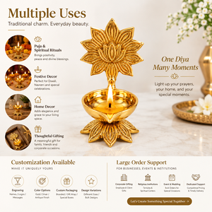 Handcrafted Lotus Backrest Brass Diya Standing Brass Oil Lamp Traditional Indian Pooja Deepam Decorative Oil Burner for <b>Mandir</b> - Product Image 4