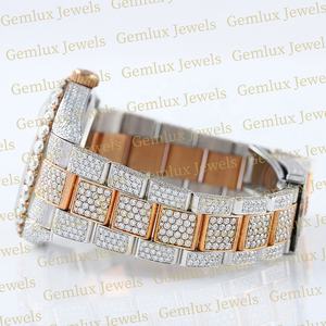 Probador de diamantes de calidad superior Dial árabe D VVS Totalmente helado Moissanite Diamond Rose Gold Two Tone Hip Hop Watch para hombres - Product Image 3