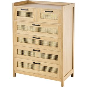 Cassettiera Boho a 5 Cassetti in Rattan Naturale con Ampio Spazio di Archiviazione per Camera da Letto e Soggiorno in Stile Rustico - Product Image 1