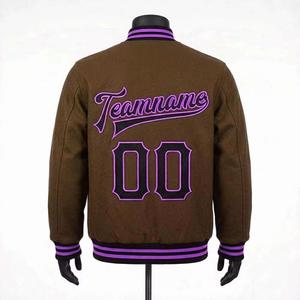 Premium Quality Thin High Street Letterman Baseball School College Bomber <b>Varsity</b> <b>Jacket</b> Stand Collar <b>Purple</b> Gold Front Winter - Product Image 2