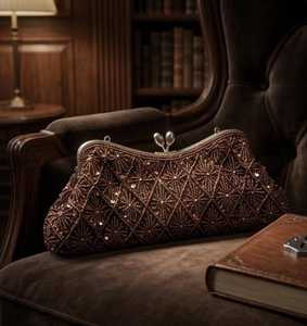 Pochette élégante en pierre brodée avec rabat, sac à bijoux de créateur pour soirée, avec bandoulière perlée et sequins brodés - Product Image 5