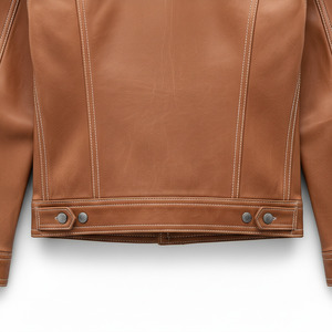Men's Genuine <b>Leather</b> <b>Jacket</b> Turn-down Collar Workwear Style Autumn Regular Fit Solid Color Zipper Closure Windproof Casual - Product Image 5