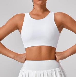 Women Seamless Breathable Crisscross Back Mesh Sports Bra Yoga <b>Top</b> <b>High</b> Support Solid Color Workout Wear - Product Image 2