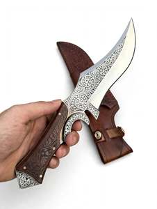 Handcrafted <b>Engraved</b> Trailing Point Utility Knife Carved Walnut Wood Handle Steel Guard Craft <b>Tool</b> - Product Image 6