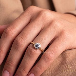 Designer Round Brilliant Cut Lab Grown Diamond Bridal Wedding <b>Ring</b> with 14K Gold Plated <b>Plain</b> Band IGI Certified for Women - Product Image 3