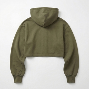Sudadera con capucha Olive Cropped Full-Zip — Dobladillo de canalé ancho, manga extragrande y logotipo tonal en el pecho |   Ropa Urbana para Mujer OEM / Marca Privada - Product Image 4