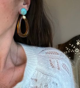 Golden Brown Resin Hoop and Bead Earrings | Earth Tone Resin Fashion Jewelry Set | <b>Retro</b> Resin Earrings Assorted Resin craft - Product Image 3