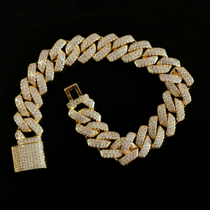 Pulsera de Cadena con Diamantes Chapada en Oro de 22K para Hombre, Corte Brillante Redondo, Estilo Hiphop, Joyería de Uso Diario - Product Image 1