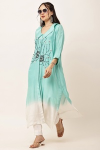 Elegante conjunto de kurta tejida para mujer, estilo ombre, para fiesta, kurta y pantalón de noche con cuentas, adornos de <span class=keywords><strong>Dana</strong></span> y perlas. - Product Image 5