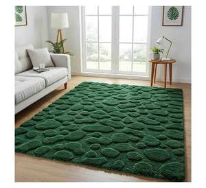 Tapis en laine tufté à la main 3D motif galets de mousse verte, design inspiré de la forêt pour salon et chambre, durable et antidérapant - Product Image 2