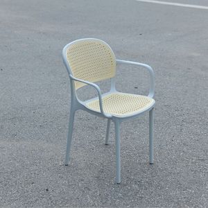 TM09 Rattan Style <b>Stackable</b> Armchair with Mesh Back | Vintage Polypropylene Dining <b>Chair</b> for Luxury Bistro Cafe Restaurant - Product Image 5