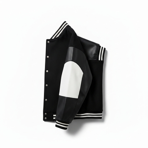 Veste universitaire noire en cuir véritable de qualité supérieure avec logo ED brodé, manches classiques, service OEM en gros - Product Image 3