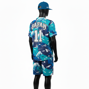 Ensemble de shorts de baseball pour hommes en tissu mesh polyester premium, bleu turquoise, impression par sublimation, logo personnalisé, vêtements de sport pour ensemble de shorts homme - Product Image 5