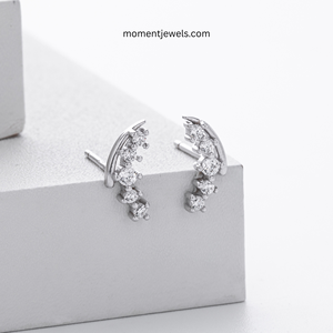 Pendientes de Plata de Ley 925 con Circonita, Pendientes de Luna Creciente Chapados en Oro, Joyería Elegante para Regalo de Boda o Fiesta - Product Image 1
