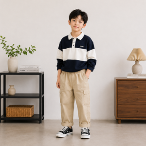Pantalons longs pour garçons à la mode, tissu tissé en coton et élasthanne, respirant, durable, vêtements pour enfants - Product Image 1