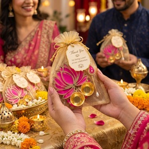 Indian Lotus Diya Hanging Garland Wedding Party Favor Artificial Flower String Thank You Gift Bag Diwali Puja Return <b>New</b> <b>Year</b> - Product Image 4