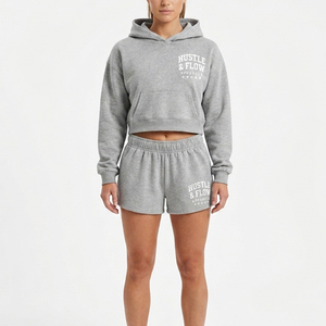 Women's Regular Fit Winter Wear Crop Hoodie and Shorts <b>Set</b> Custom Logo Size and Color Women Crop Hoodie and Shorts <b>Set</b> - Product Image 1