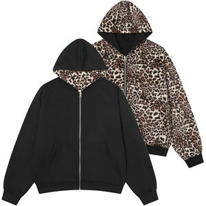 Sudadera con Capucha Extra Grande para Mujer, de Alta Calidad, 100% Algodón, con Estampado de Leopardo, Forro Negro y Marrón, Corte Regular, para Invierno - Product Image 1