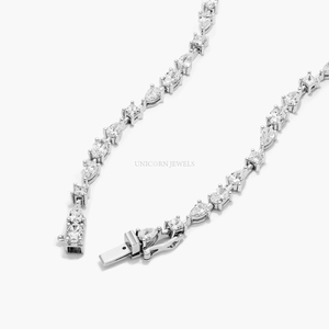 Collier tennis de luxe en or blanc 14 carats avec diamants de laboratoire multiformes, collier à stations de diamants aux coupes poire, ovale et princesse alternées - Product Image 6