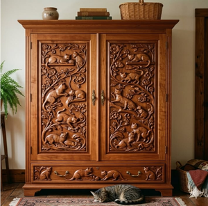Armoire en bois doré antique de style régale, avec panneaux texturés et portes miroir, disponible à prix de gros. - Product Image 4