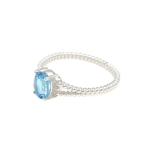 Fournisseur Vérifié Bague ovale facettée en Topaze Bleue Suisse et Zircon Blanc 10x8mm en Argent Sterling 925 Finition Poli Miroir Bijoux US-7 - Product Image 5