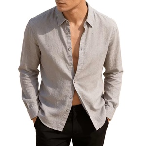Camisa de Verano para Hombre, Cuello Alto, Manga Larga, Casual, Holgada, de Color Sólido, Absorbente de Sudor, Transpirable y Versátil - Product Image 4