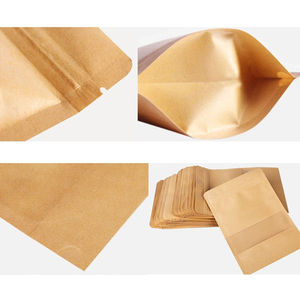Bolsas Reutilizables de Papel Kraft para Almacenamiento de Alimentos con Ventana, Bolsas de Fondo Plano con Ventana y Cierre - Product Image 6