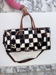 Nuevo Diseño, Bolsas de Viaje de Cuero Vacuno Auténtico, Diseño a Cuadros, Bolsa Hecha a Mano, Bolsa de Viaje Unisex, Multiusos, Bolsa de Gran Tamaño - Product Image 3