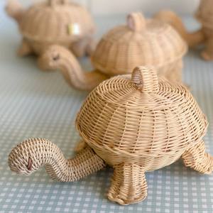 Handcrafted Wicker Toy Turtle Basket, Natural Rattan Storage <b>Container</b> with Lid, Kids Room Decor and Pretend Play Gift - Product Image 3
