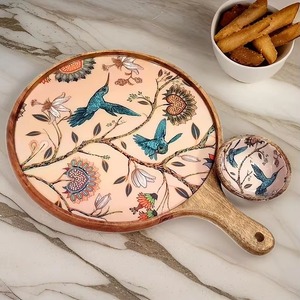 Plateau de service rond en bois, fait main, en bois naturel, pour table à manger, cuisine, restaurant et usage domestique - Vente flash - Product Image 3