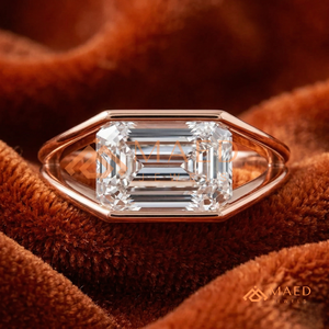 Classic 14K Rose Gold Emerald Shape Diamond Bridal <b>Ring</b> with Sleek <b>Open</b> Frame Setting for Women - Product Image 1