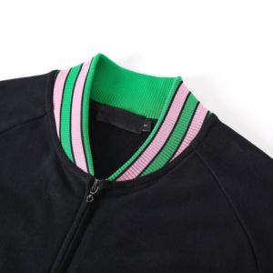 Chaqueta Varsity Personalizada AKA de Forro Polar Negro, Unisex, en Negro, Verde y Rosa, con Cierre Completo, Estilo Casual, Prenda Exterior Premium - Product Image 3