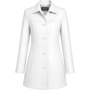 Veste longue en cuir élégante pour femme, manteau long boutonné, vêtement d'extérieur décontracté, conception personnalisée, fournisseur OEM en gros - Product Image 2