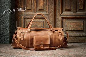 Sac de voyage en cuir véritable style rétro, sac de week-end grande capacité léger avec fermeture éclair, bagage cabine portable pour les voyageurs fréquents - Product Image 3