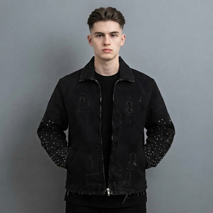 2026 Custom Fashion <b>Men's</b> Regular Sleeve Street Wear Vintage Washed Ripped Front Denim Breathable zipper <b>Jacket</b> for <b>man</b> - Product Image 4