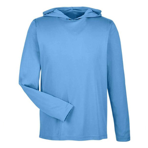 Men's Solid Blue Long Sleeve Hooded UPF 50 Sun Protection Fishing Shirt Pullover Anti-Uv Breathable Polyester <b>Top</b> - Product Image 4